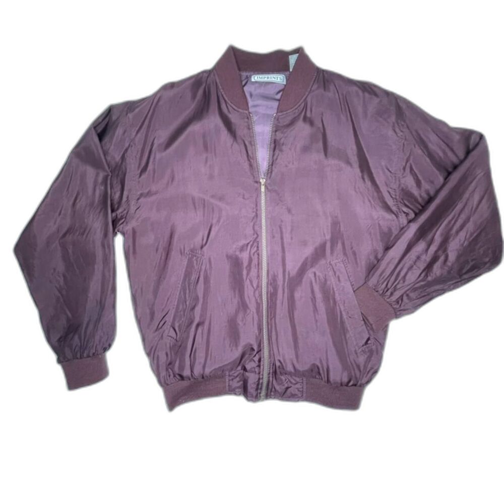 Vintage 100% Silk Bomber Jacket Maroon Minimalist Y2K Layering Imprints Small S